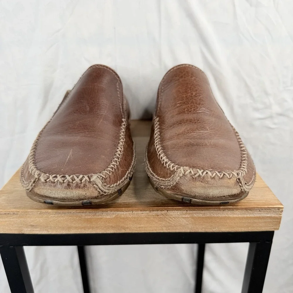 GBX babalu textured Brown leather loafers brown Men's SZ 9.5Driving Mocs Slip On
